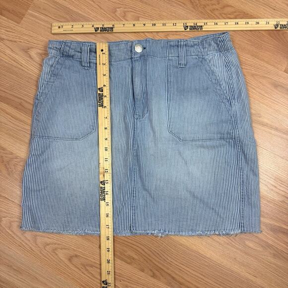 Seven 7 Jeans Railroad Stripe Denim Utility Mini Skirt Size 12 Raw Hem Y2K Style - Picture 3 of 5